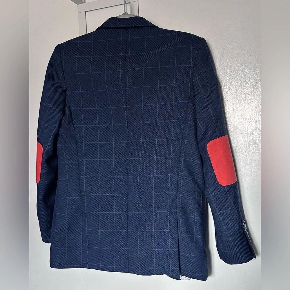 Boys English Laundry Navy & Orange Checkered Suit - Blazer & Pants